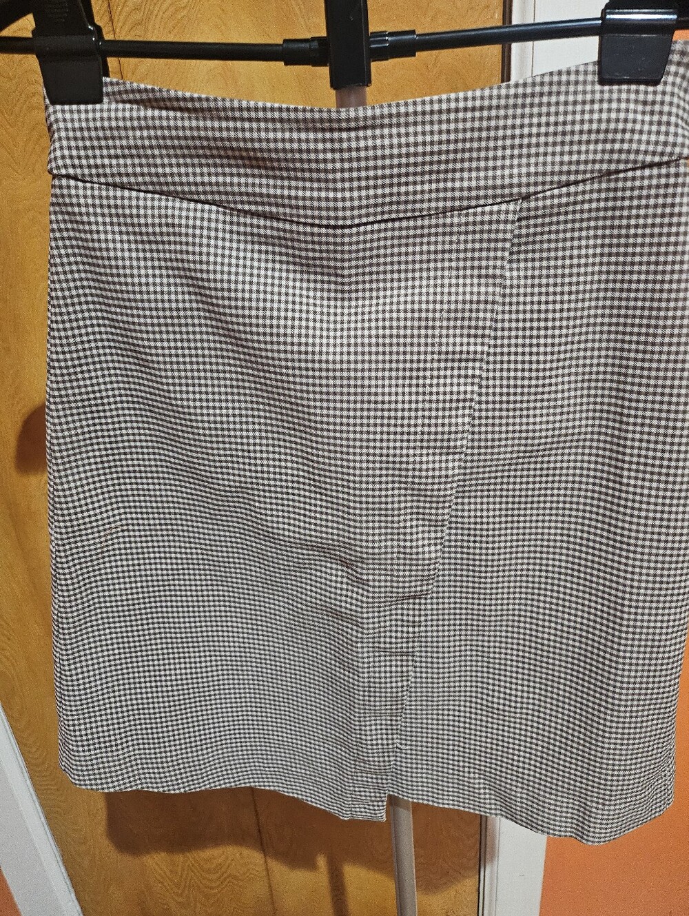 Margaret M Petite Brown and White Checked Skirt